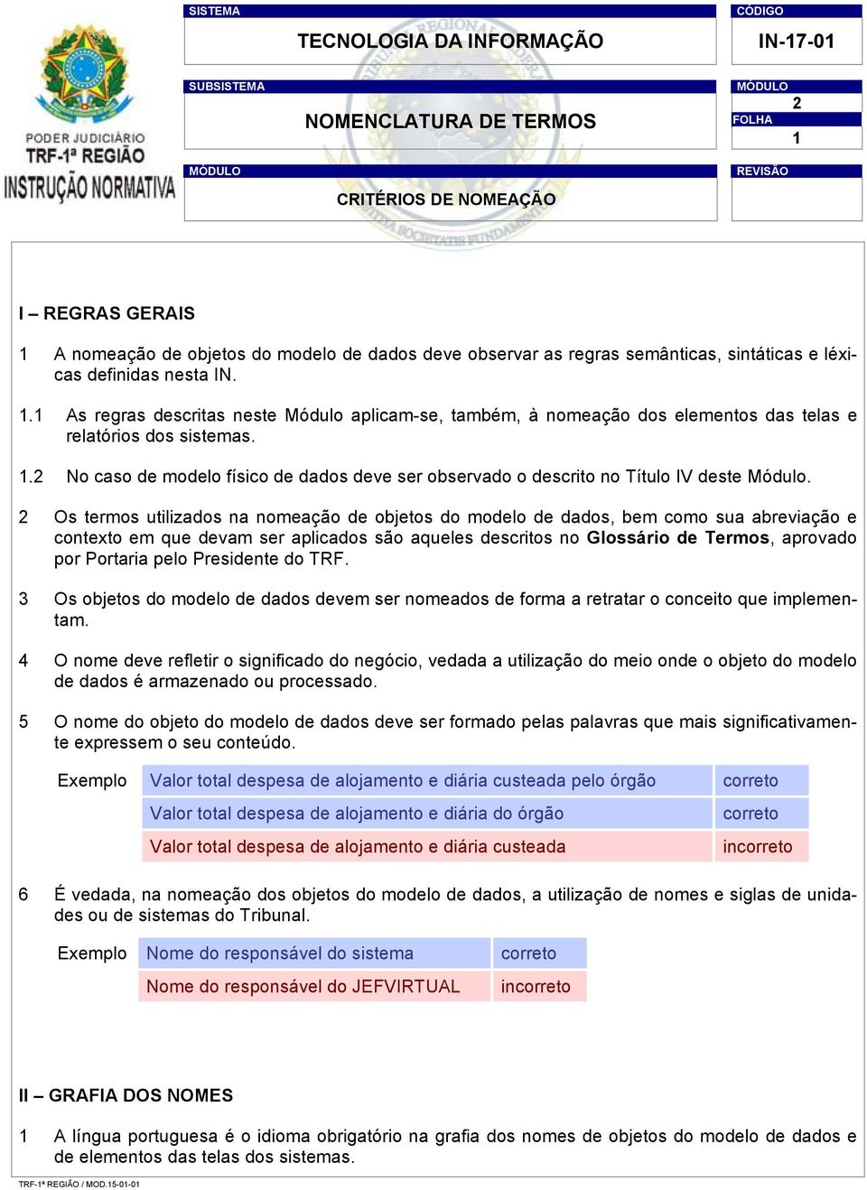 2 Os termos utilizados na nomeação de objetos do modelo de dados, bem como sua abreviação e contexto em que devam ser aplicados são aqueles descritos no Glossário de Termos, aprovado por Portaria