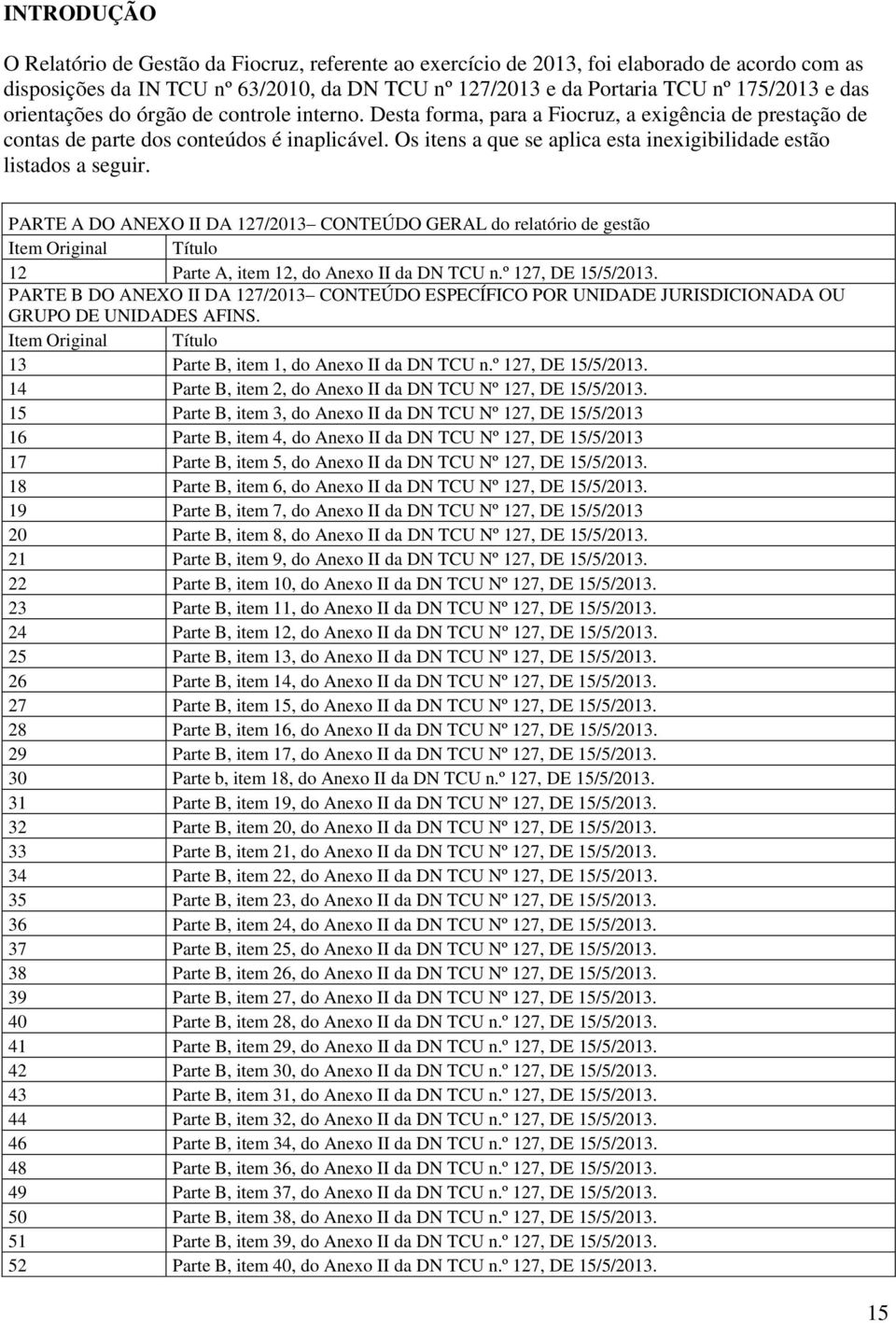 Os itens a que se aplica esta inexigibilidade estão listados a seguir.