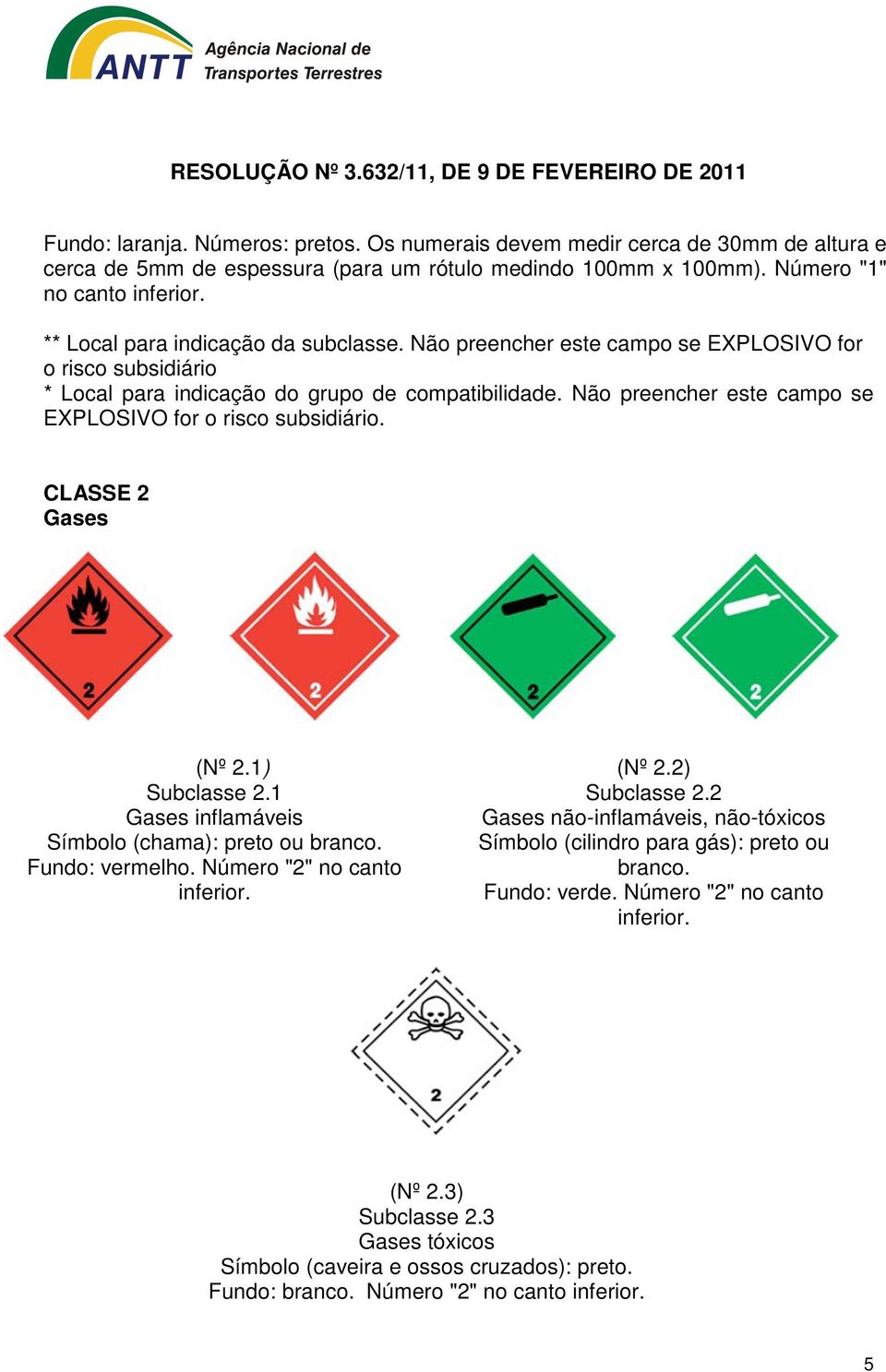 Não preencher este campo se EXPLOSIVO for o risco subsidiário. CLASSE 2 Gases (Nº 2.1) Subclasse 2.1 Gases inflamáveis Símbolo (chama): preto ou branco. Fundo: vermelho. Número "2" no canto inferior.