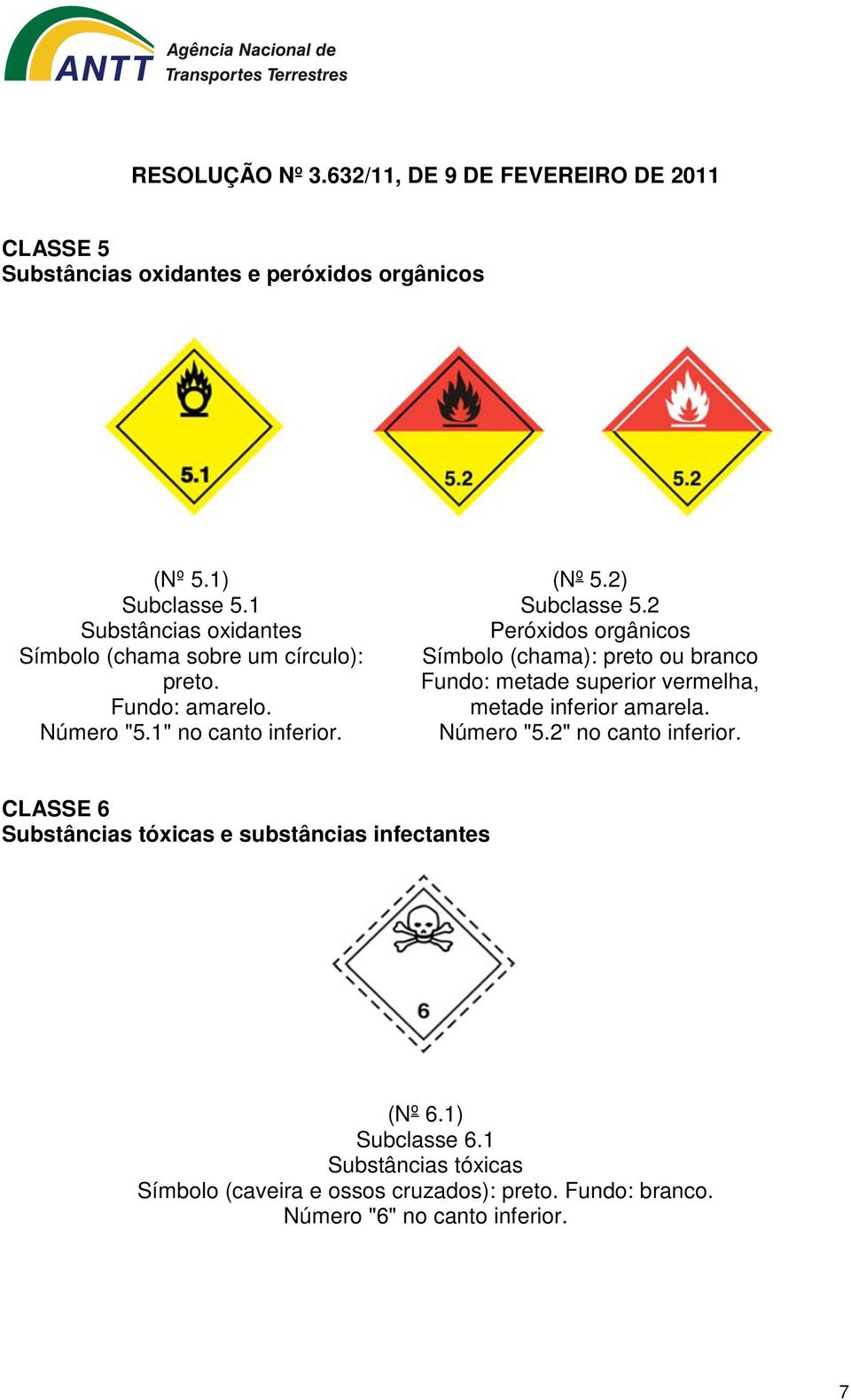 2 Peróxidos orgânicos Símbolo (chama): preto ou branco Fundo: metade superior vermelha, metade inferior amarela. Número "5.