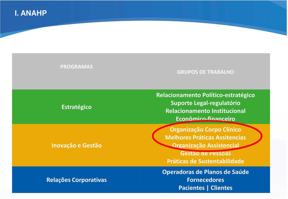 Econômico-financeiro Organização Corpo Clínico Melhores Práticas Assitencias Organização