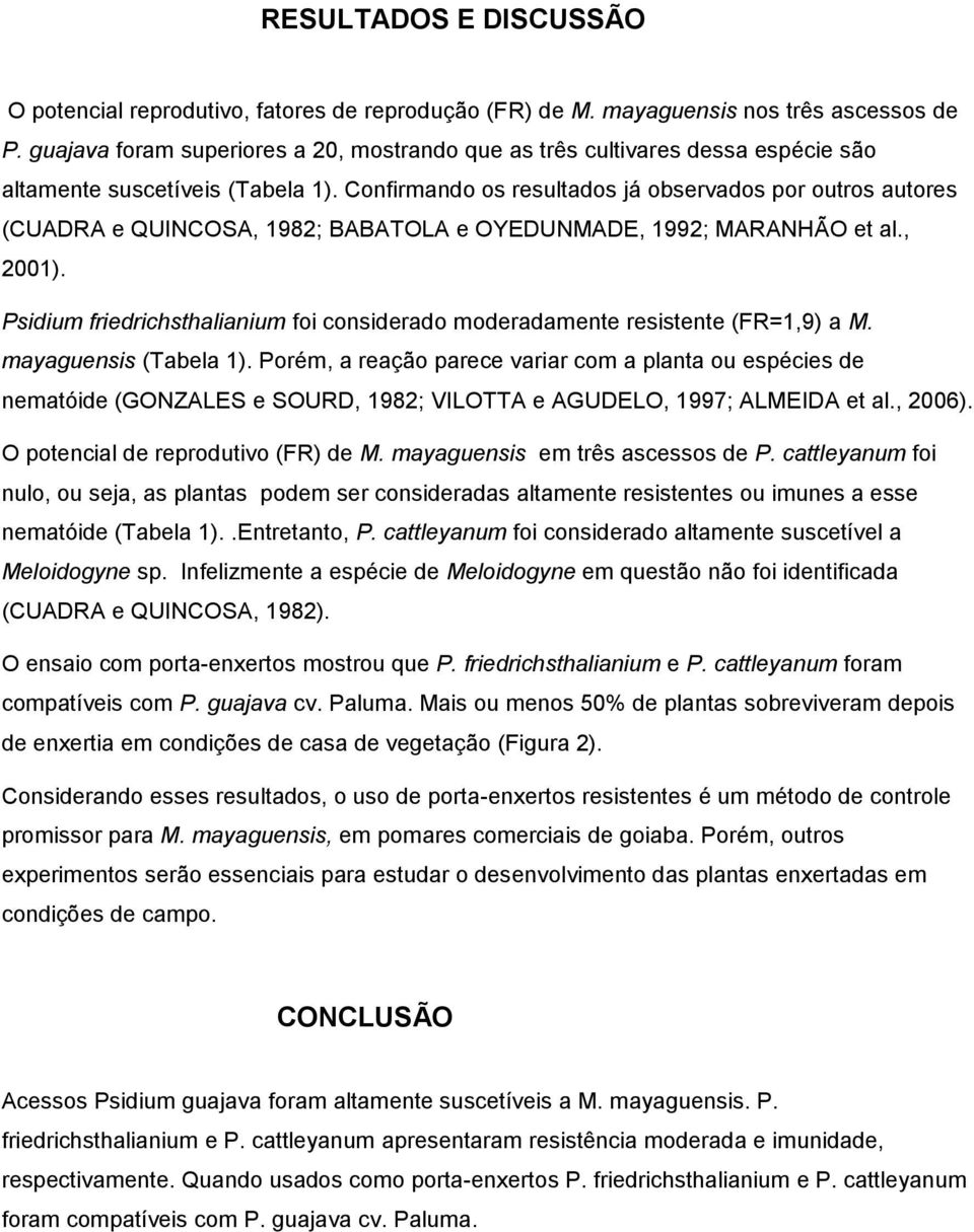 Confirmando os resultados já observados por outros autores (CUADRA e QUINCOSA, 1982; BABATOLA e OYEDUNMADE, 1992; MARANHÃO et al., 2001).