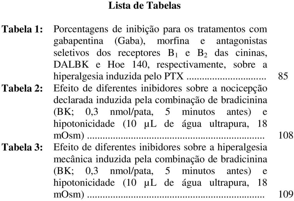.. 85 Efeito de diferentes inibidores sobre a nocicepção declarada induzida pela combinação de bradicinina (BK; 0,3 nmol/pata, 5 minutos antes) e hipotonicidade (10