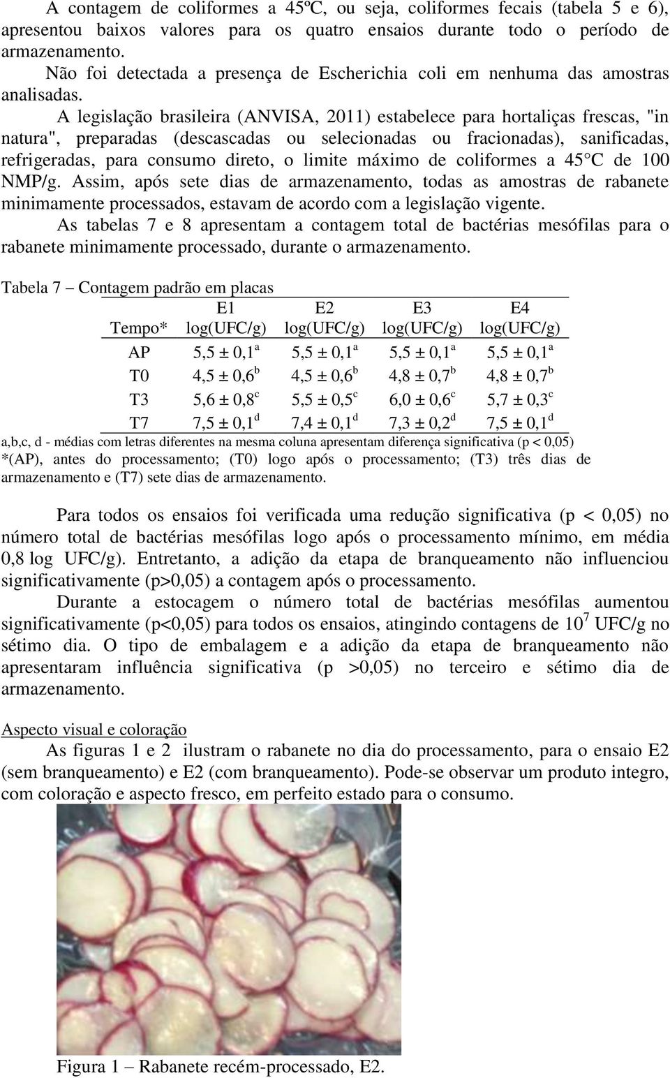 A legislação brasileira (ANVISA, 2011) estabelece para hortaliças frescas, "in natura", preparadas (descascadas ou selecionadas ou fracionadas), sanificadas, refrigeradas, para consumo direto, o