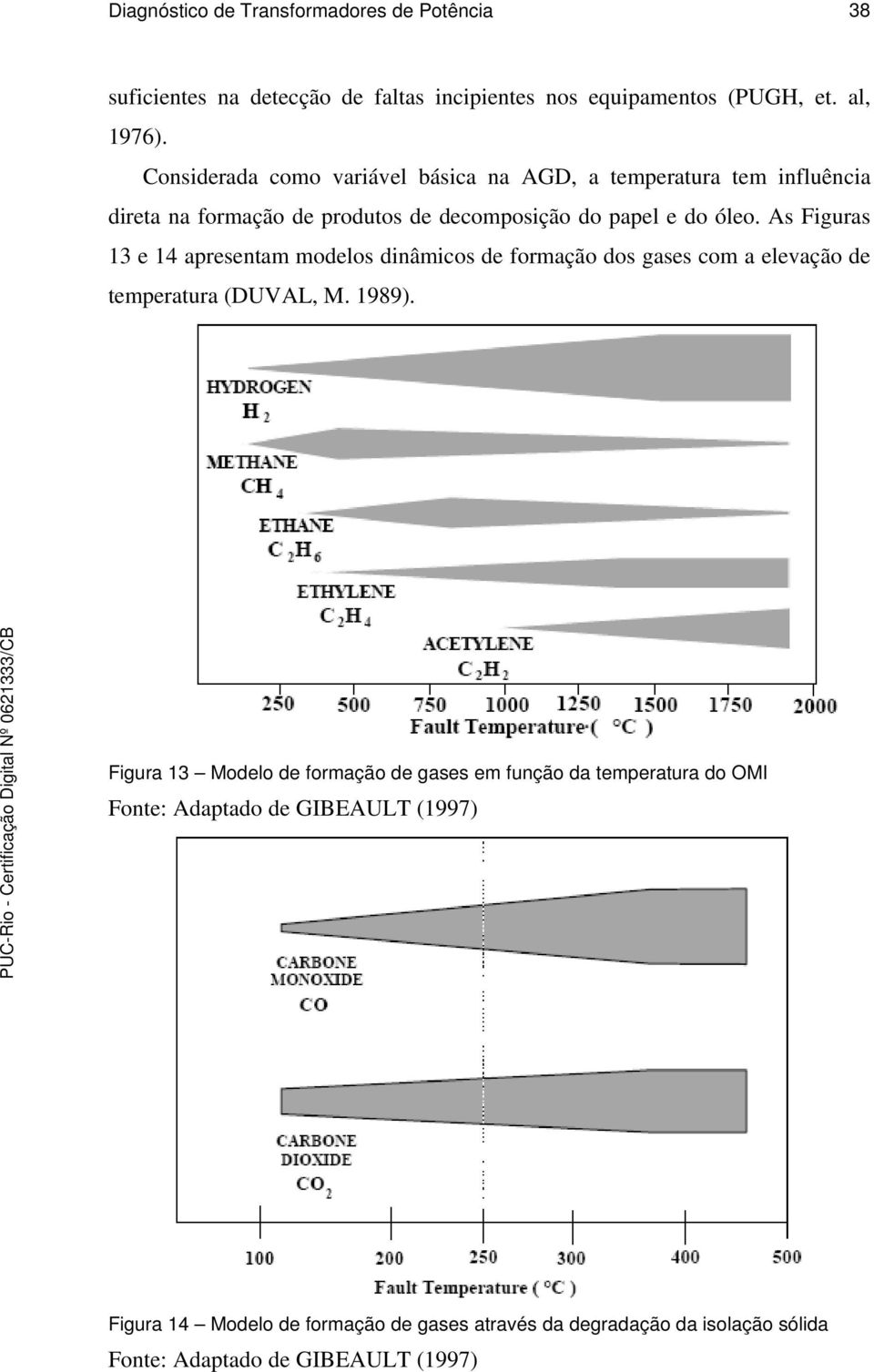 As Figuras 13 e 14 apresentam modelos dinâmicos de formação dos gases com a elevação de temperatura (DUVAL, M. 1989).