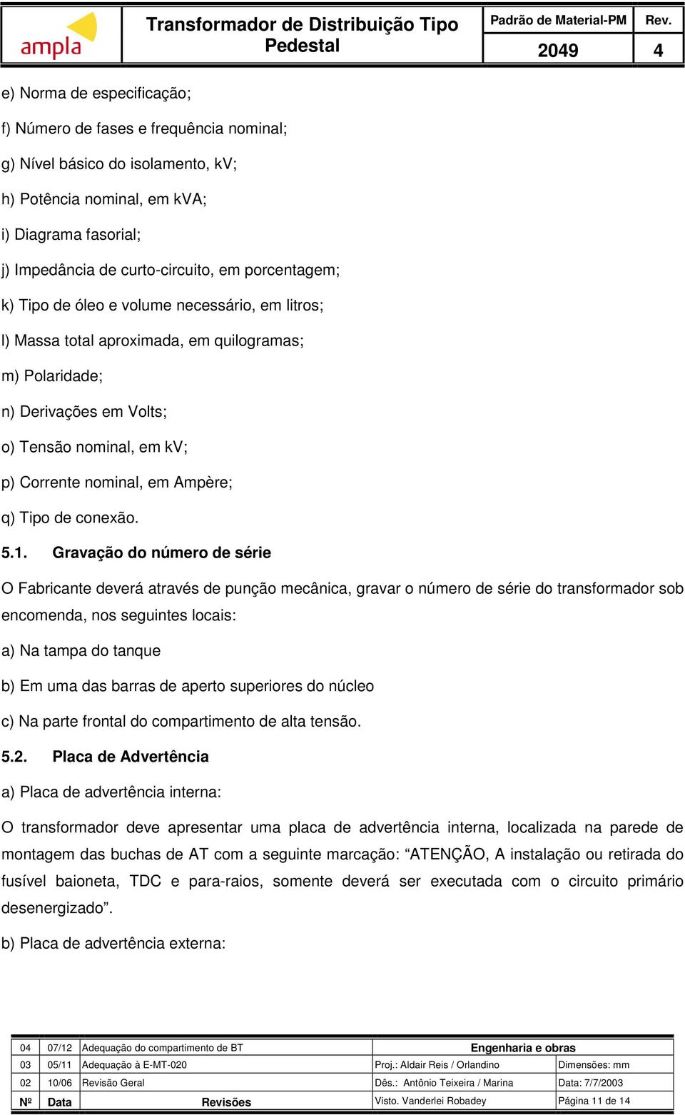 Ampère; q) Tipo de conexão. 5.1.