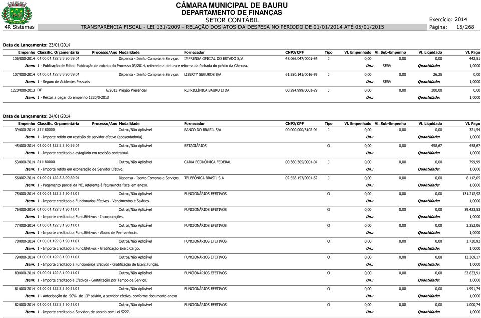 3.3.90.39.01 Dispensa - Isento Compras e Serviços LIBERTY SEGUROS S/A 61.550.141/0016-59 J 26,25 Item: 1 - Seguro de Acidentes Pessoais Un.