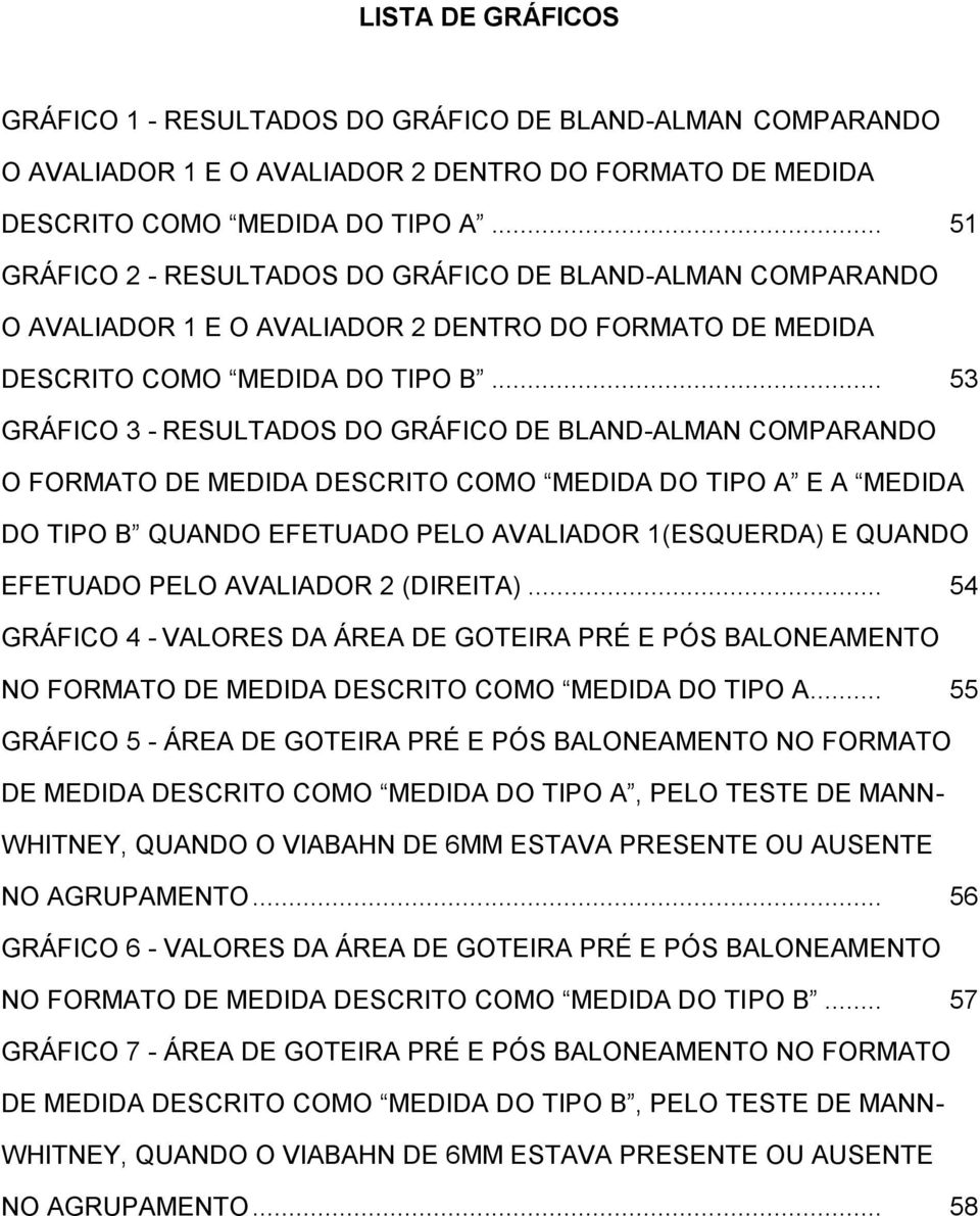 .. 53 GRÁFICO 3 - RESULTADOS DO GRÁFICO DE BLAND-ALMAN COMPARANDO O FORMATO DE MEDIDA DESCRITO COMO MEDIDA DO TIPO A E A MEDIDA DO TIPO B QUANDO EFETUADO PELO AVALIADOR 1(ESQUERDA) E QUANDO EFETUADO