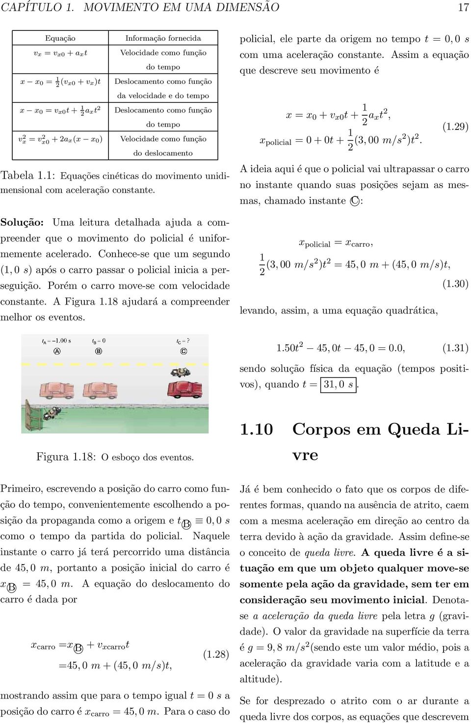 como função da velocidade e do tempo Deslocamento como função do tempo Velocidade como função do deslocamento Tabela 1.1: Equações cinéticas do movimento unidimensional com aceleração constante.