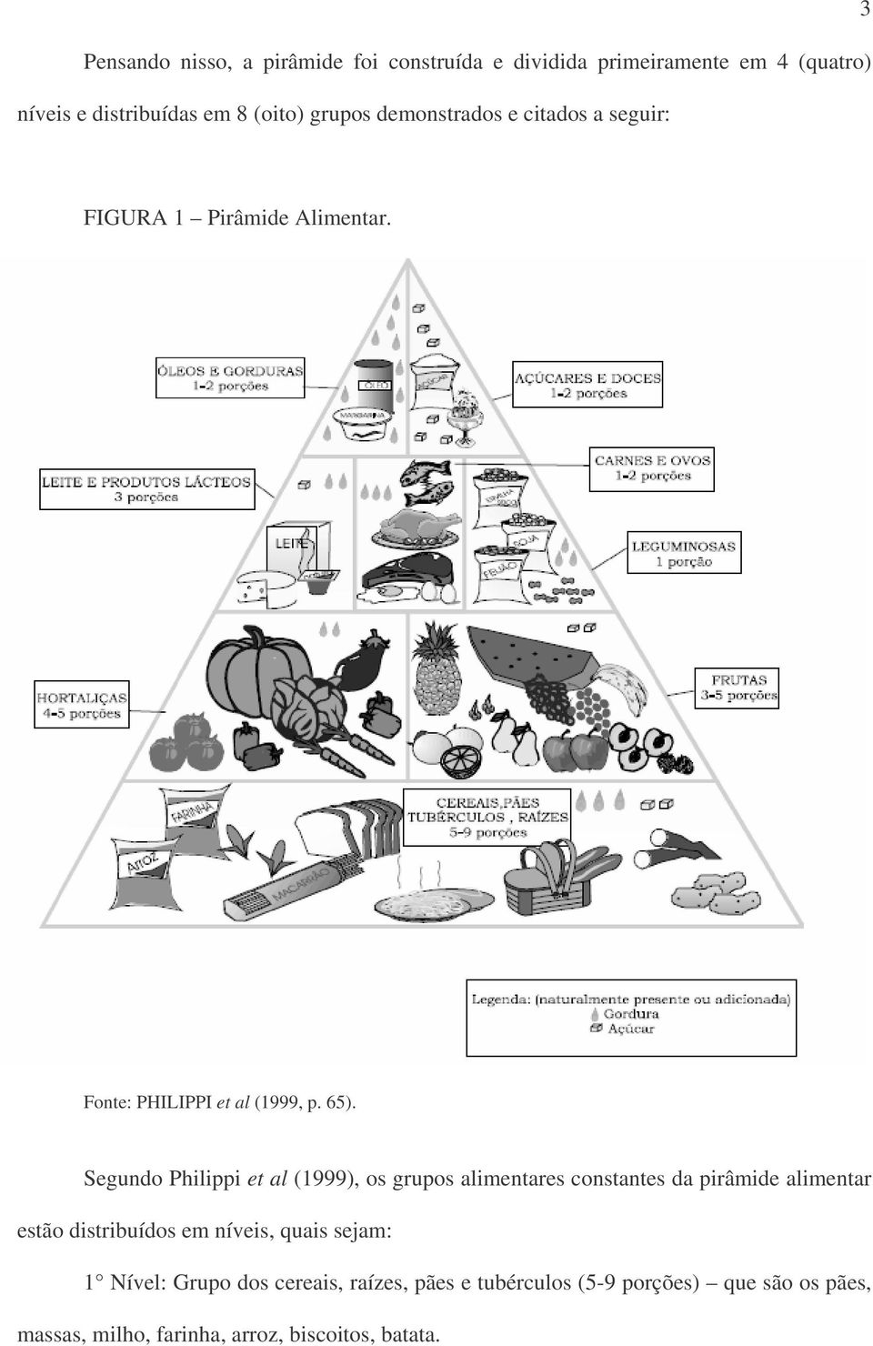 Segundo Philippi et al (1999), os grupos alimentares constantes da pirâmide alimentar estão distribuídos em níveis, quais