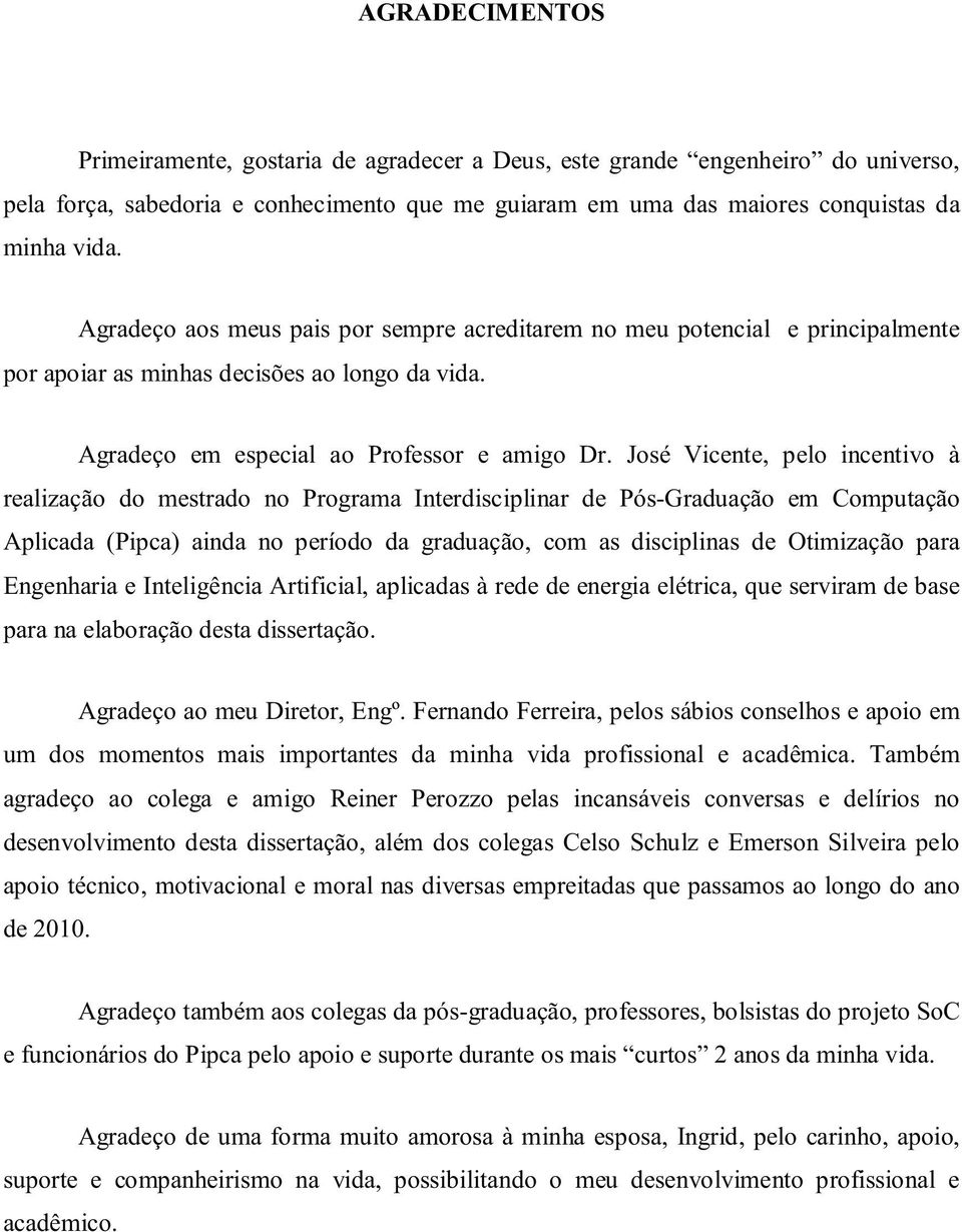 José Vicente, pelo incentivo à realização do mestrado no Programa Interdisciplinar de Pós-Graduação em Computação Aplicada (Pipca) ainda no período da graduação, com as disciplinas de Otimização para