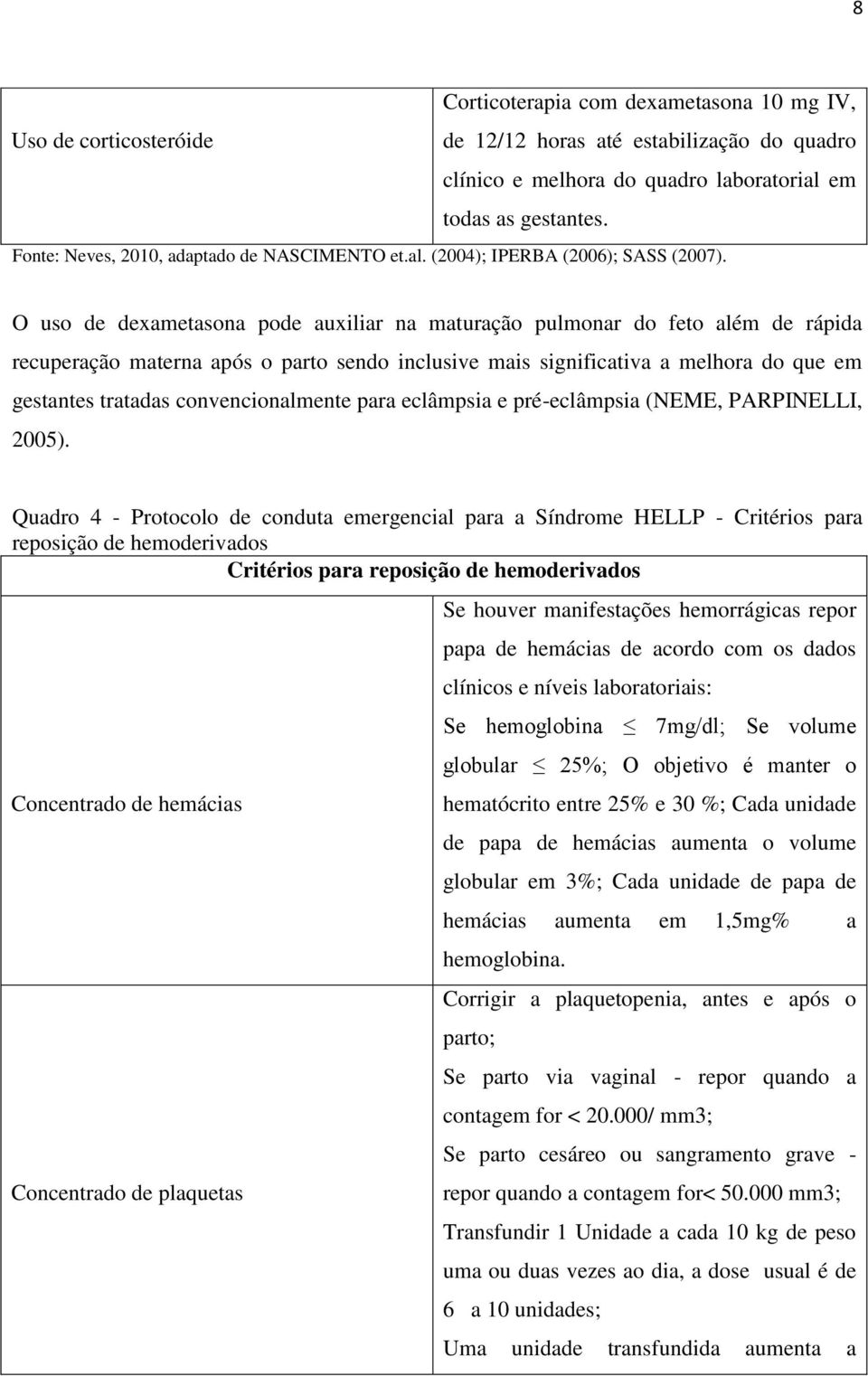 O uso de dexametasona pode auxiliar na maturação pulmonar do feto além de rápida recuperação materna após o parto sendo inclusive mais significativa a melhora do que em gestantes tratadas