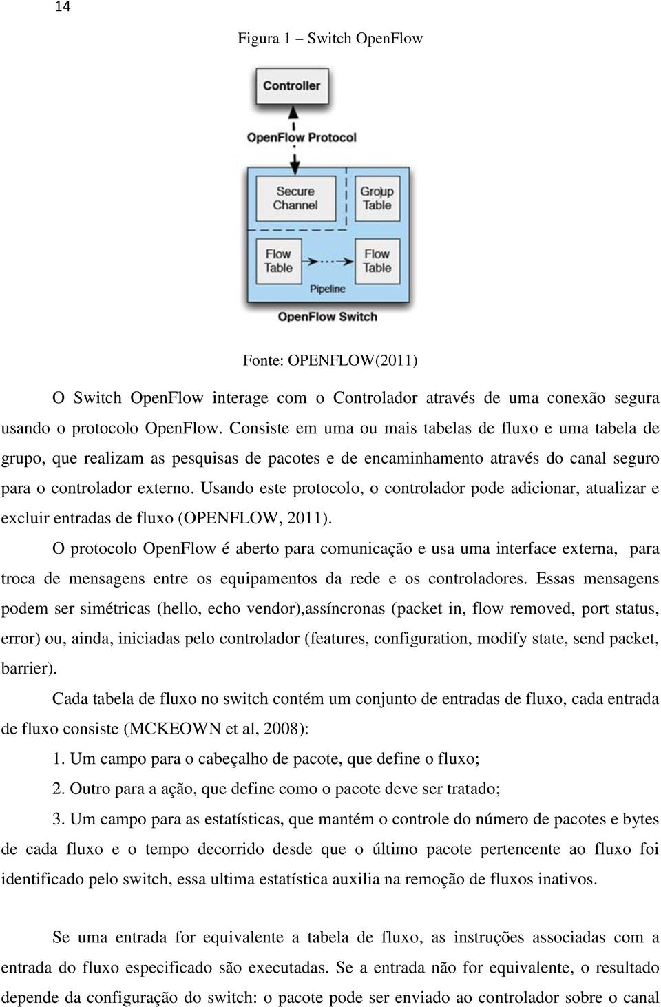 Usando este protocolo, o controlador pode adicionar, atualizar e excluir entradas de fluxo (OPENFLOW, 2011).