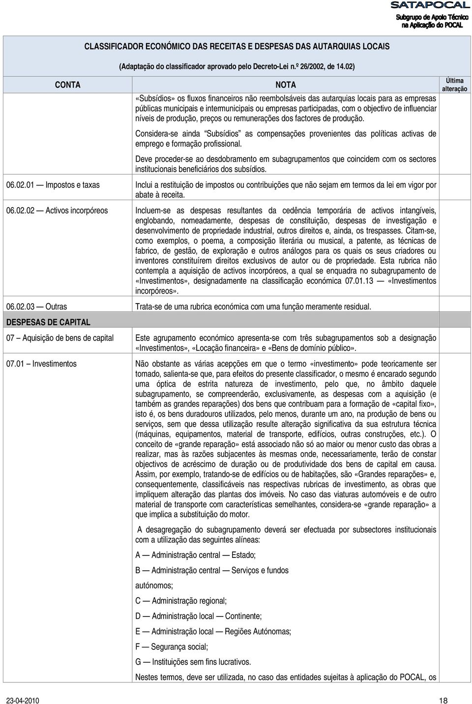 Deve proceder-se ao desdobramento em subagrupamentos que coincidem com os sectores institucionais beneficiários dos subsídios. 06.02.