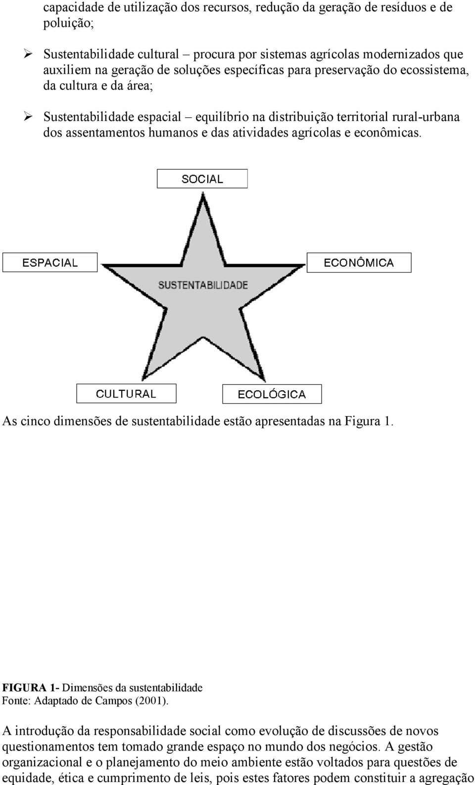 econômicas. As cinco dimensões de sustentabilidade estão apresentadas na Figura 1. FIGURA 1- Dimensões da sustentabilidade Fonte: Adaptado de Campos (2001).