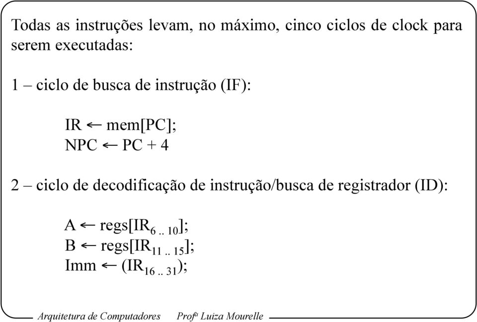 NPC PC + 4 2 ciclo de decodificação de instrução/busca de