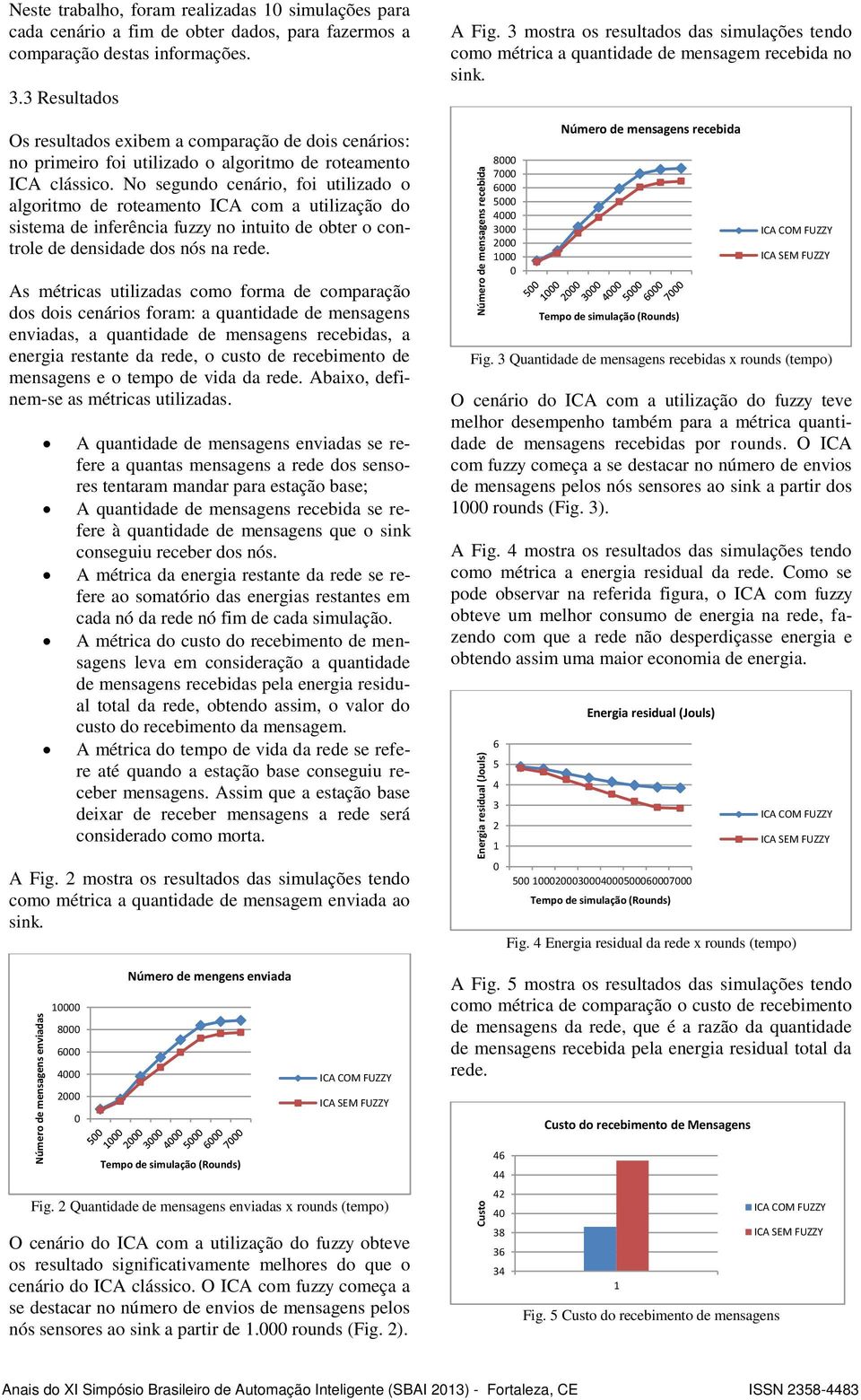 No segundo cenário, foi utilizado o algoritmo de roteamento ICA com a utilização do sistema de inferência fuzzy no intuito de obter o controle de densidade dos nós na rede.