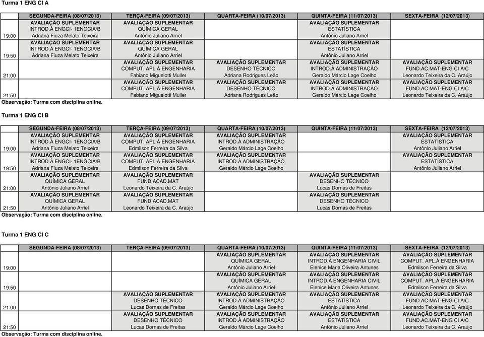 Araújo Turma 1 ENG CI B Adriana Fiuza Melato Teixeira Edmilson Ferreira da Silva Geraldo Márcio Lage Coelho Antônio Juliano Arriel Adriana Fiuza Melato Teixeira Edmilson Ferreira da Silva Geraldo