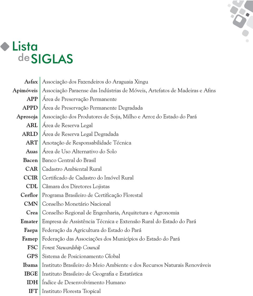 Estado do Pará Área de Reserva Legal Área de Reserva Legal Degradada Anotação de Responsabilidade Técnica Área de Uso Alternativo do Solo Banco Central do Brasil Cadastro Ambiental Rural Certificado