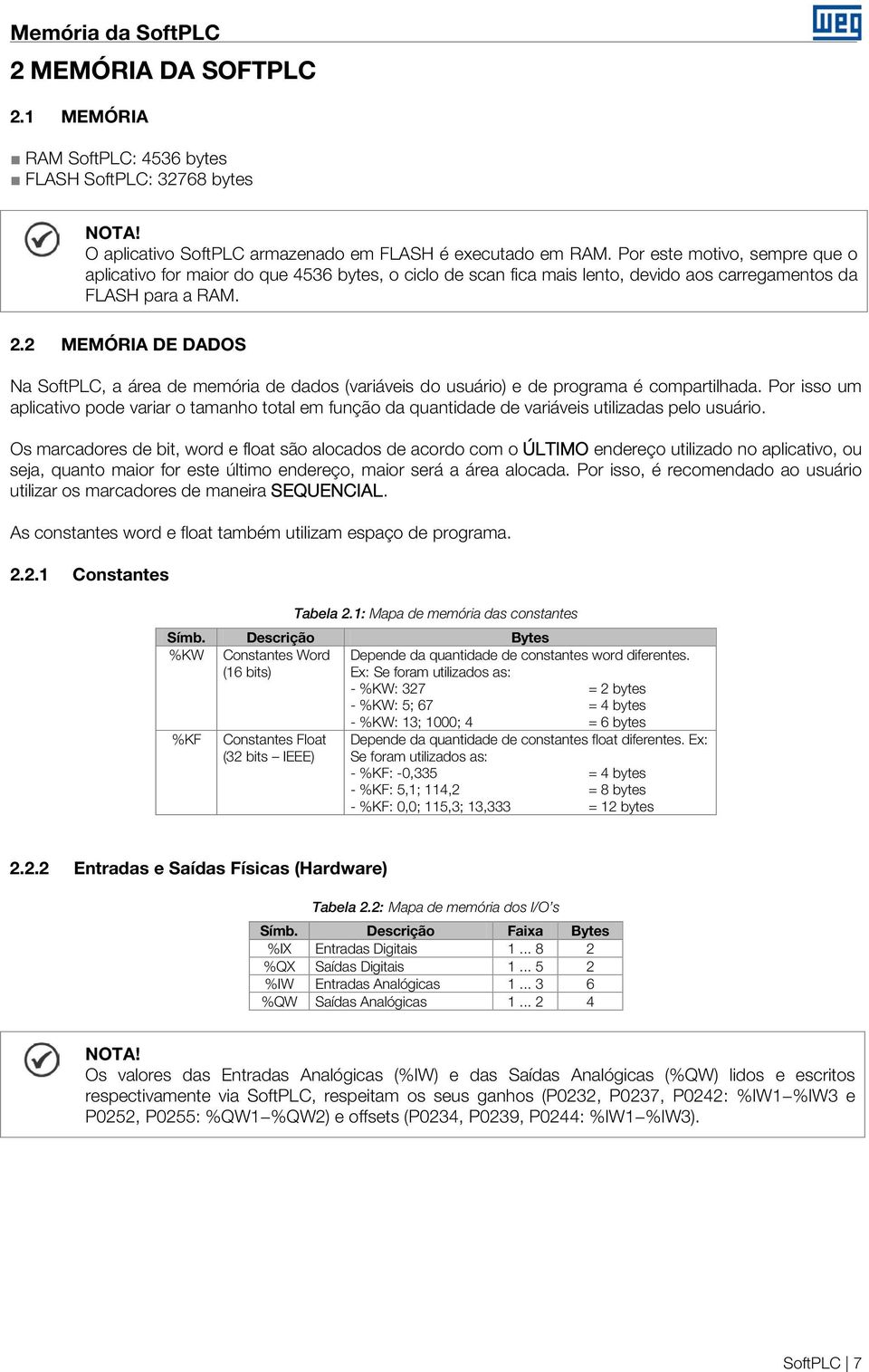 2 MEMÓRIA DE DADOS Na SoftPLC, a área de memória de dados (variáveis do usuário) e de programa é compartilhada.