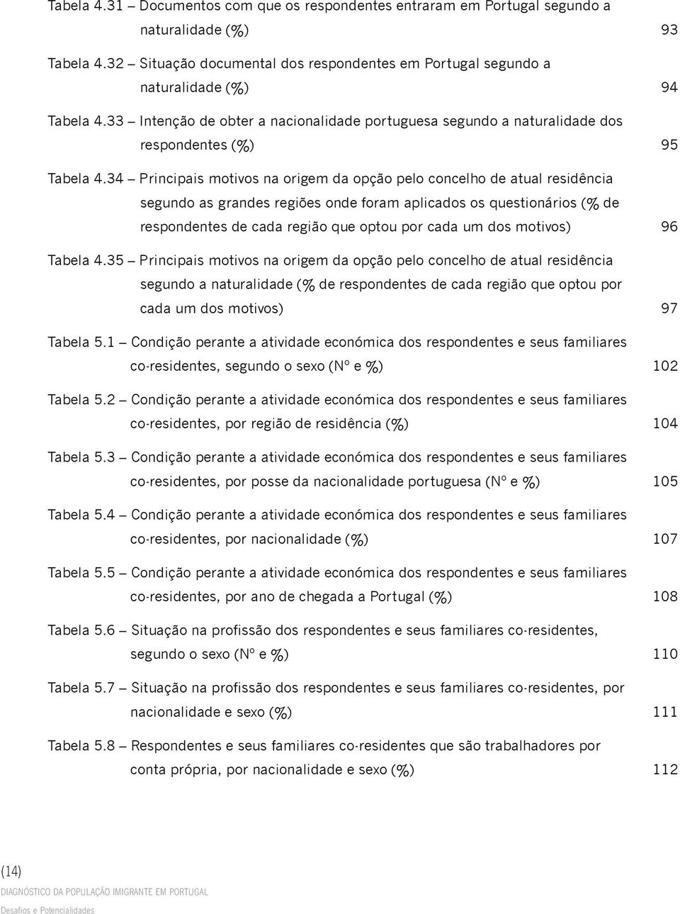 34 Principais motivos na origem da opção pelo concelho de atual residência segundo as grandes regiões onde foram aplicados os questionários (% de respondentes de cada região que optou por cada um dos