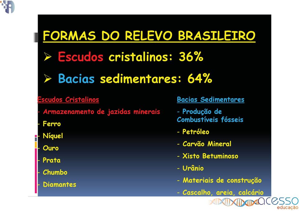 Chumbo - Diamantes Bacias Sedimentares - Produção de Combustíveis fósseis - Petróleo -