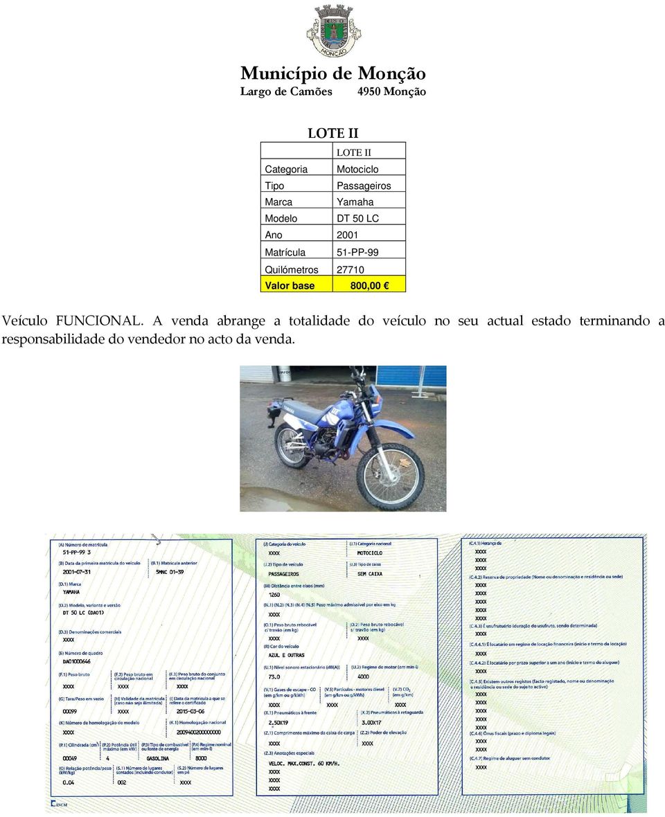 base 800,00 Veículo FUNCIONAL.