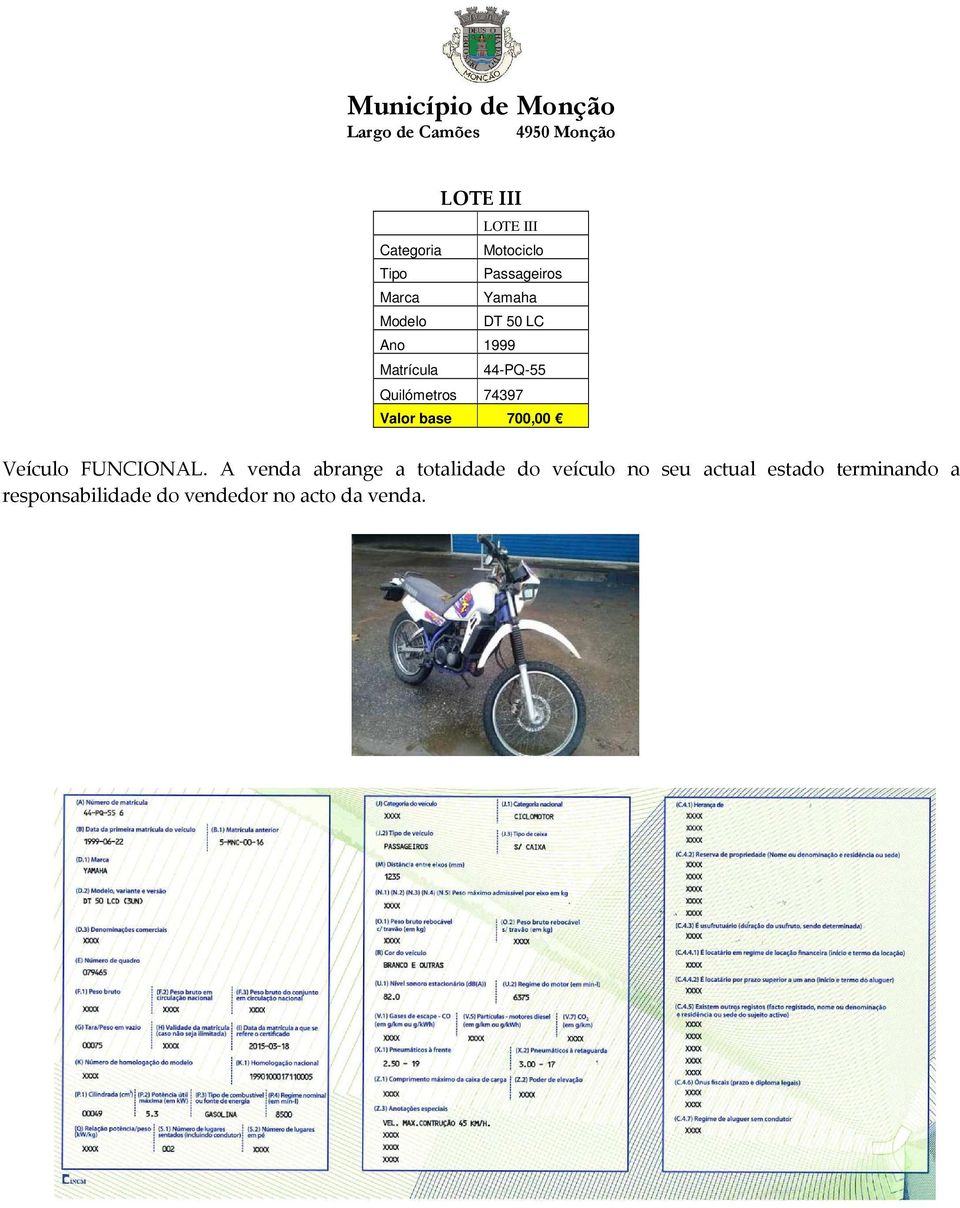 base 700,00 Veículo FUNCIONAL.