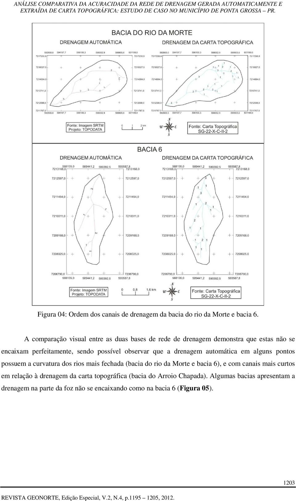 observar que a drenagem automática em alguns pontos possuem a curvatura dos rios mais fechada (bacia do rio da Morte e bacia 6), e