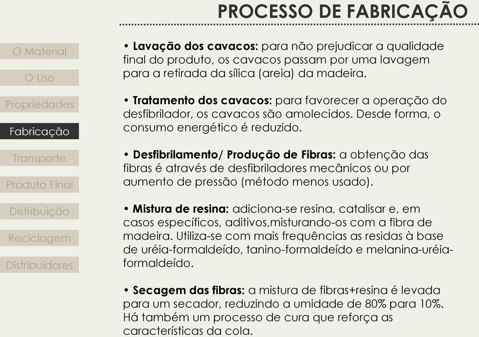 Desfibrilamento/ Produção de Fibras: a obtenção das fibras é através de desfibriladores mecânicos ou por aumento de pressão (método menos usado).