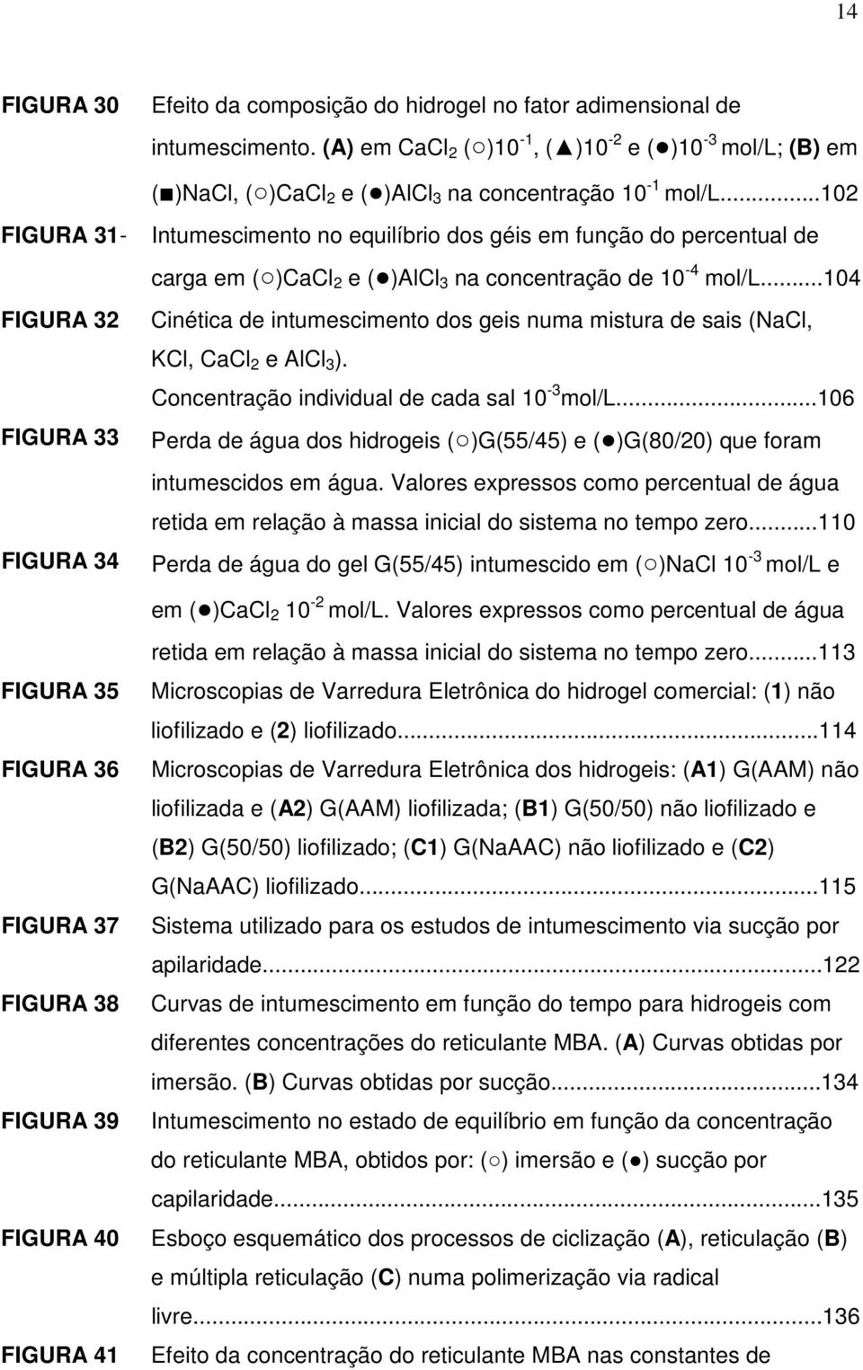 ..104 Cinética de intumescimento dos geis numa mistura de sais (NaCl, KCl, CaCl 2 e AlCl 3 ). Concentração individual de cada sal 10-3 mol/l.