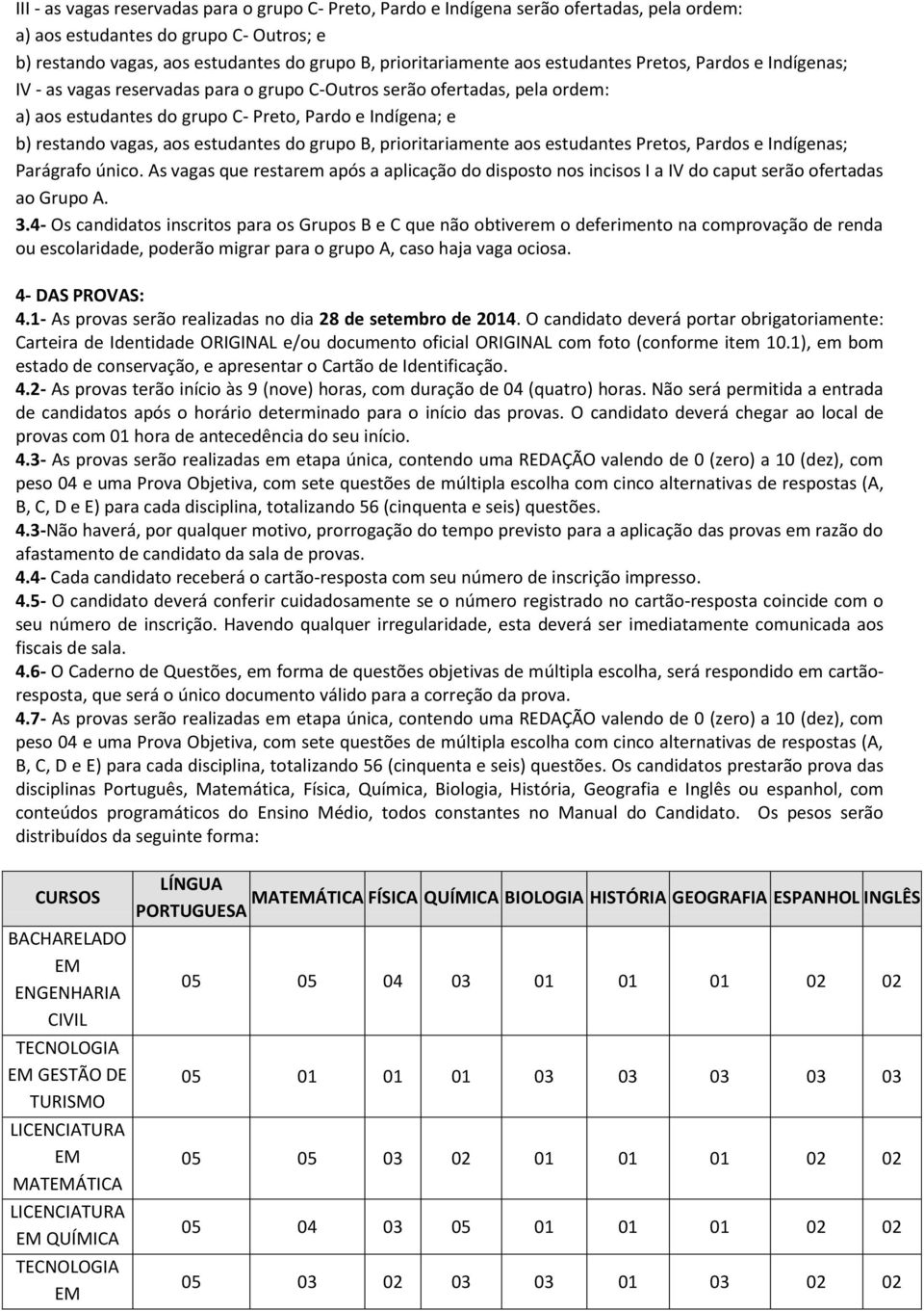 estudantes do grupo B, prioritariamente aos estudantes Pretos, Pardos e Indígenas; Parágrafo único.