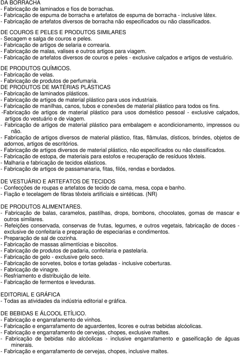 - Fabricação de artigos de selaria e correaria. - Fabricação de malas, valises e outros artigos para viagem.