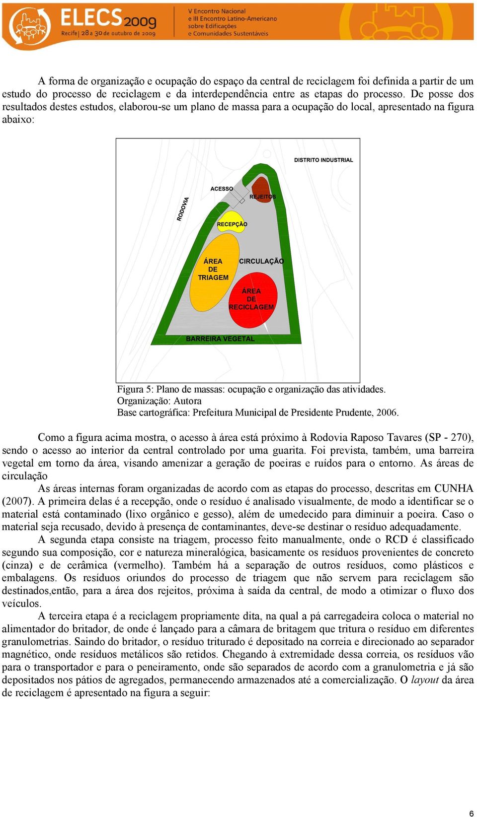 organização das atividades. Organização: Autora Base cartográfica: Prefeitura Municipal de Presidente Prudente, 2006.