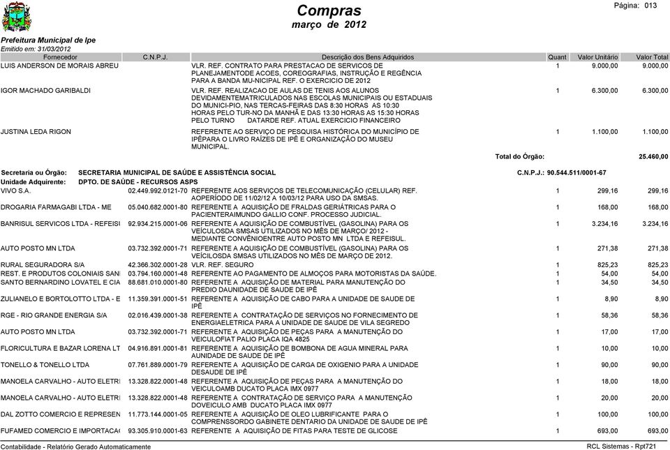 REALIZACAO DE AULAS DE TENIS AOS ALUNOS DEVIDAMENTEMATRICULADOS NAS ESCOLAS MUNICIPAIS OU ESTADUAIS DO MUNICI-PIO, NAS TERCAS-FEIRAS DAS 8:30 HORAS AS 10:30 HORAS PELO TUR-NO DA MANHÃ E DAS 13:30