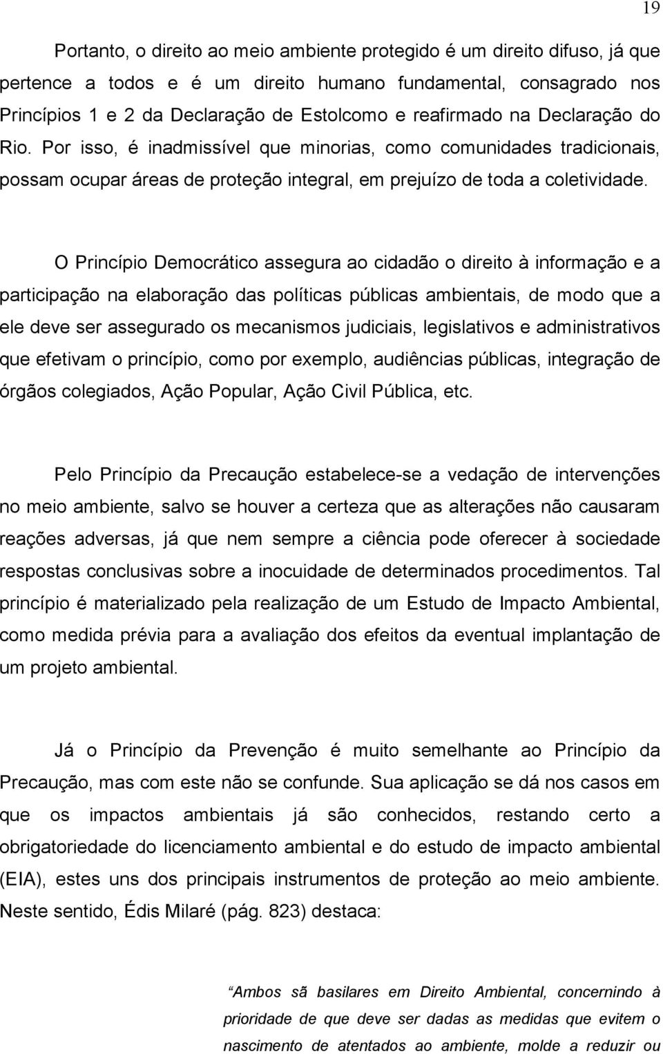 O Princípio Democrático assegura ao cidadão o direito à informação e a participação na elaboração das políticas públicas ambientais, de modo que a ele deve ser assegurado os mecanismos judiciais,