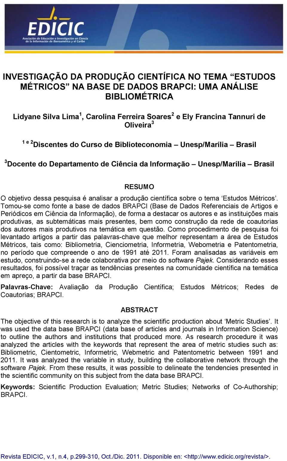 científica sobre o tema Estudos Métricos.