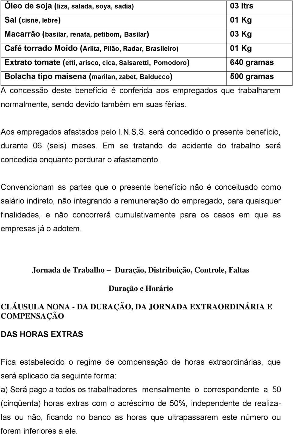 sendo devido também em suas férias. Aos empregados afastados pelo I.N.S.S. será concedido o presente benefício, durante 06 (seis) meses.