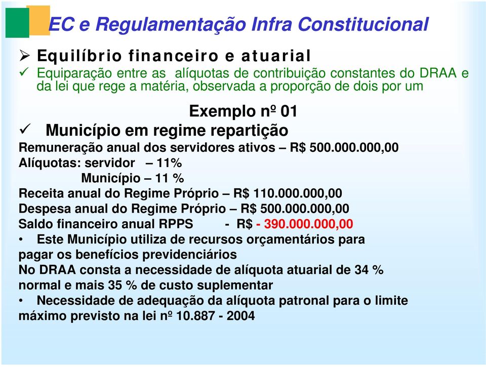 000.000,00 Despesa anual do Regime Próprio R$ 500.000.000,00 Saldo financeiro anual RPPS - R$ - 390.000.000,00 Este Município utiliza de recursos orçamentários para pagar os benefícios