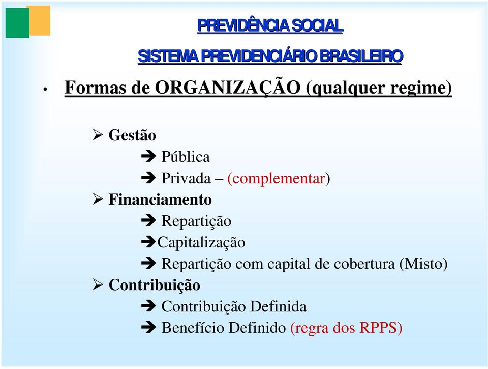 Financiamento Repartição Capitalização Repartição com capital de