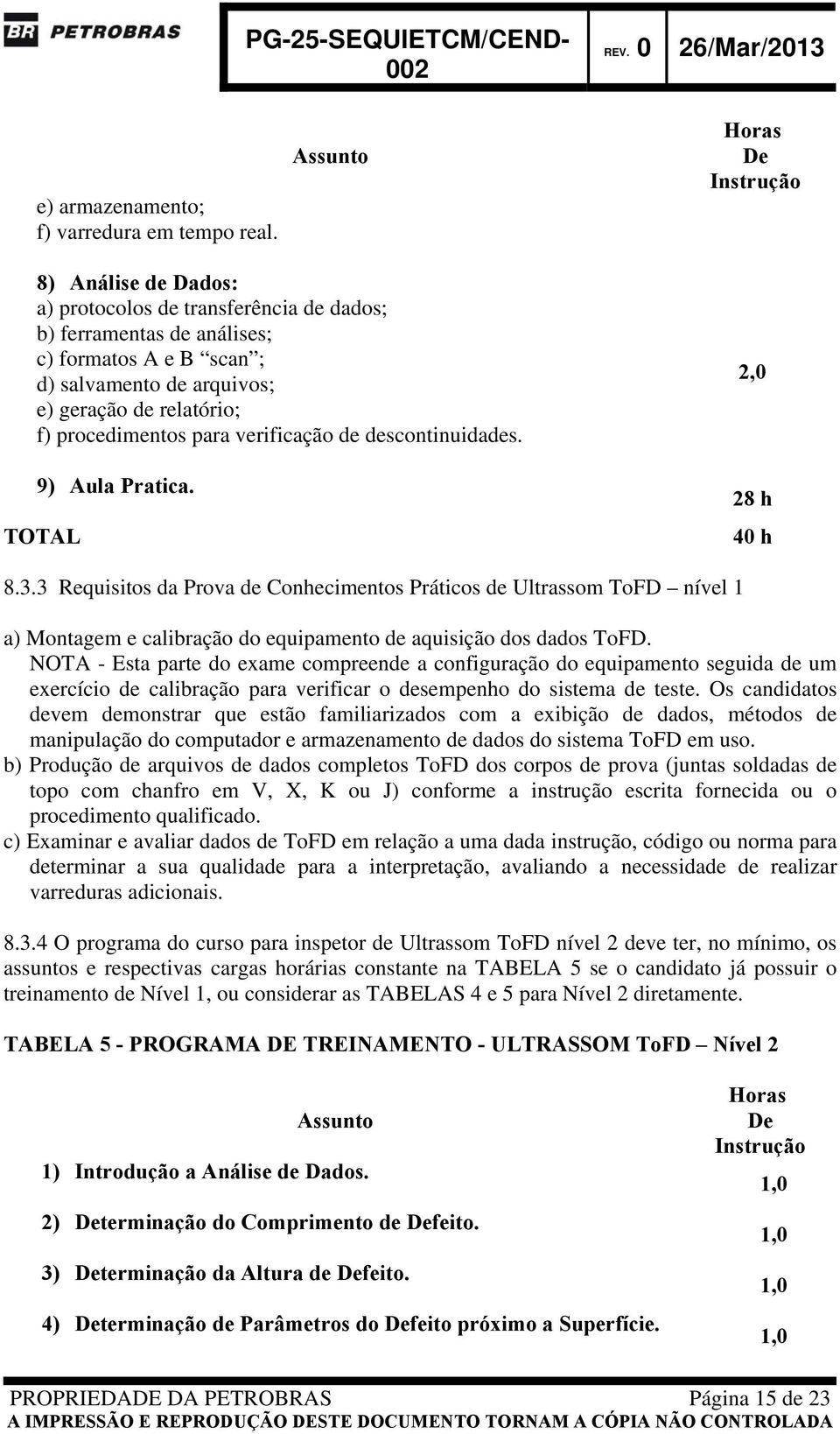 procedimentos para verificação de descontinuidades. 9) Aula Pratica. TOTAL 2,0 28 h 40 h 8.3.