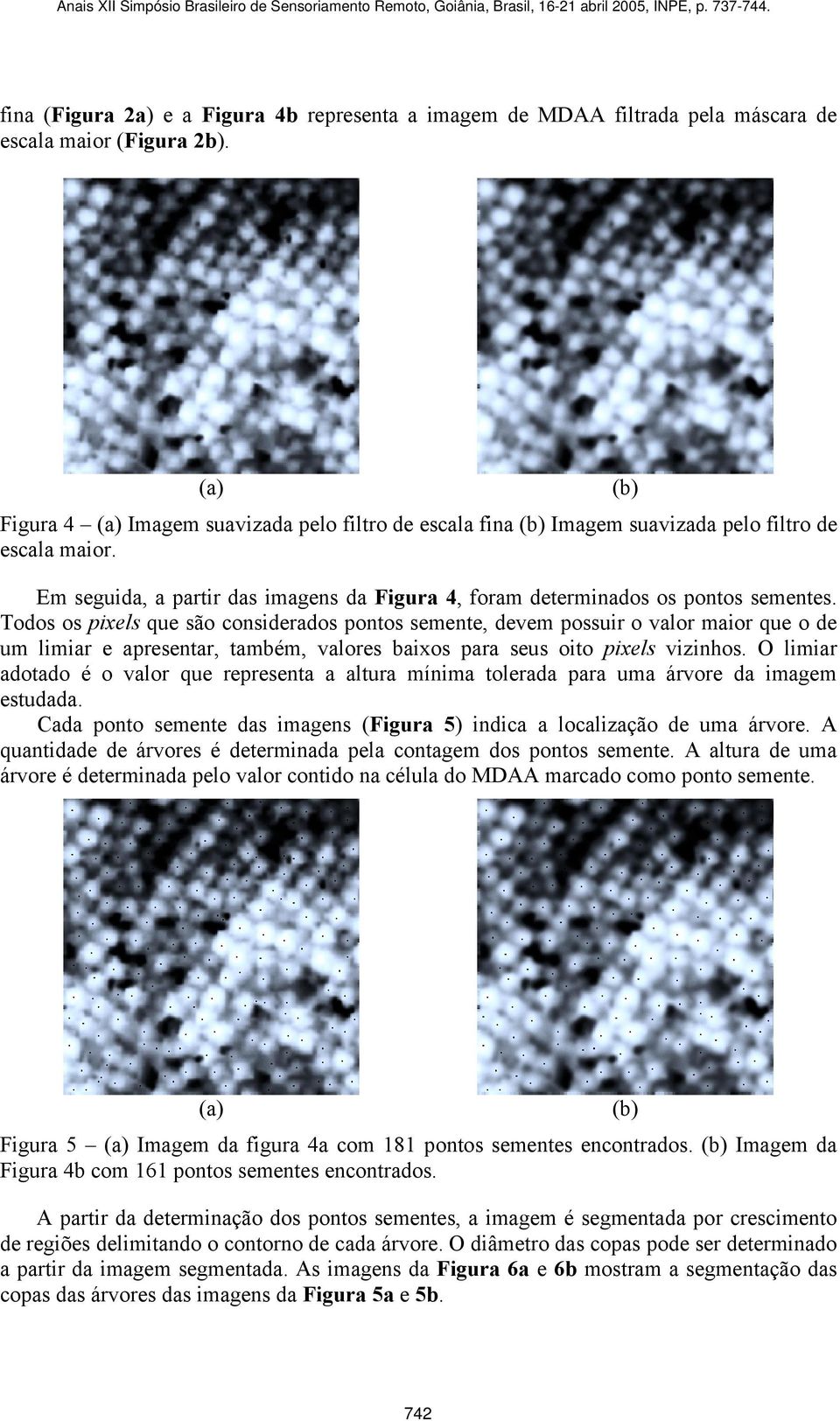 Todos os pixels que são considerados pontos semente, devem possuir o valor maior que o de um limiar e apresentar, também, valores baixos para seus oito pixels vizinhos.