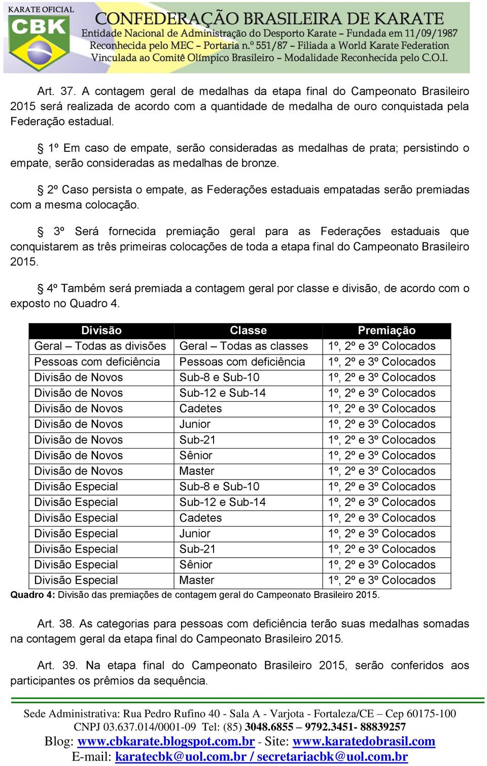 2º Caso persista o empate, as Federações estaduais empatadas serão premiadas com a mesma colocação.