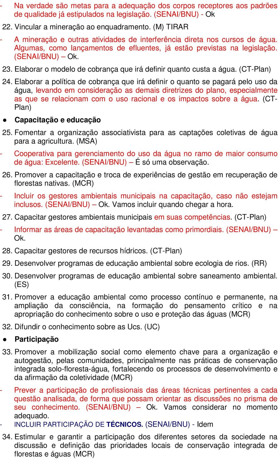 Elaborar o modelo de cobrança que irá definir quanto custa a água. (CT-Plan) 24.