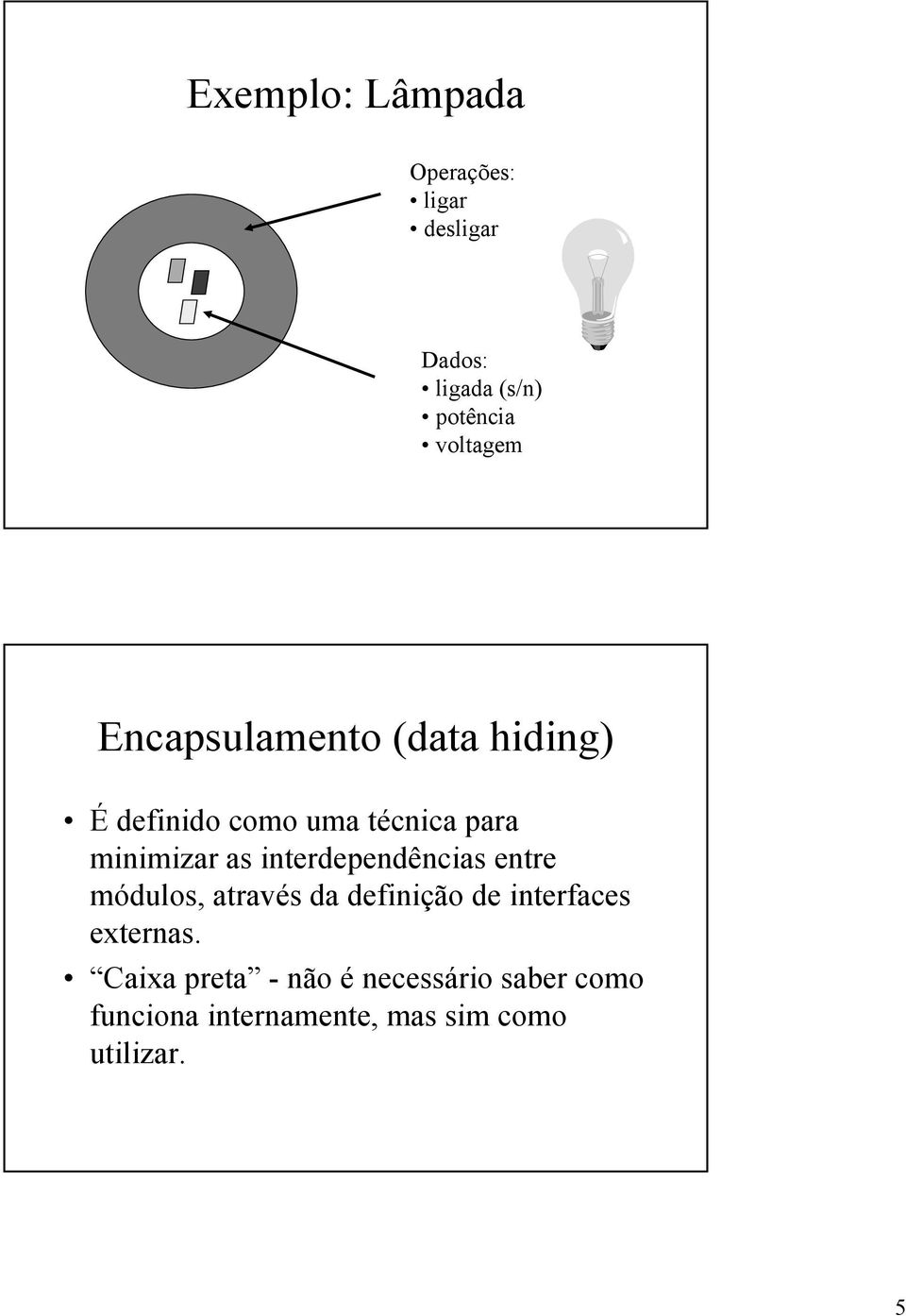 interdependências entre módulos, através da definição de interfaces externas.