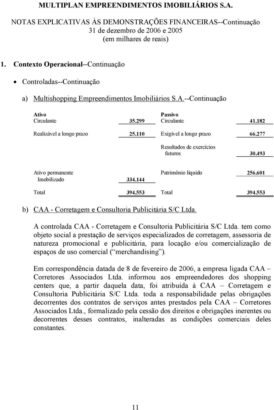 553 b) CAA - Corretagem e Consultoria Publicitária S/C Ltda. A controlada CAA - Corretagem e Consultoria Publicitária S/C Ltda.