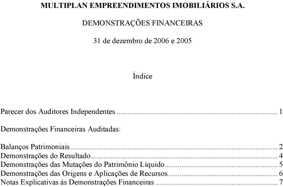 ..2 Demonstrações do Resultado...4 Demonstrações das Mutações do Patrimônio Líquido.