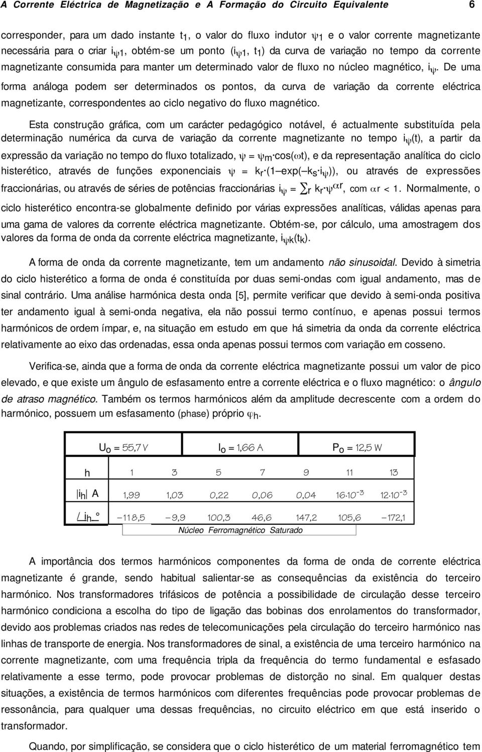 De uma foma análoga podem se deteminados os pontos, da cuva de vaiação da coente eléctica magnetizante, coespondentes ao ciclo negativo do fluxo magnético.