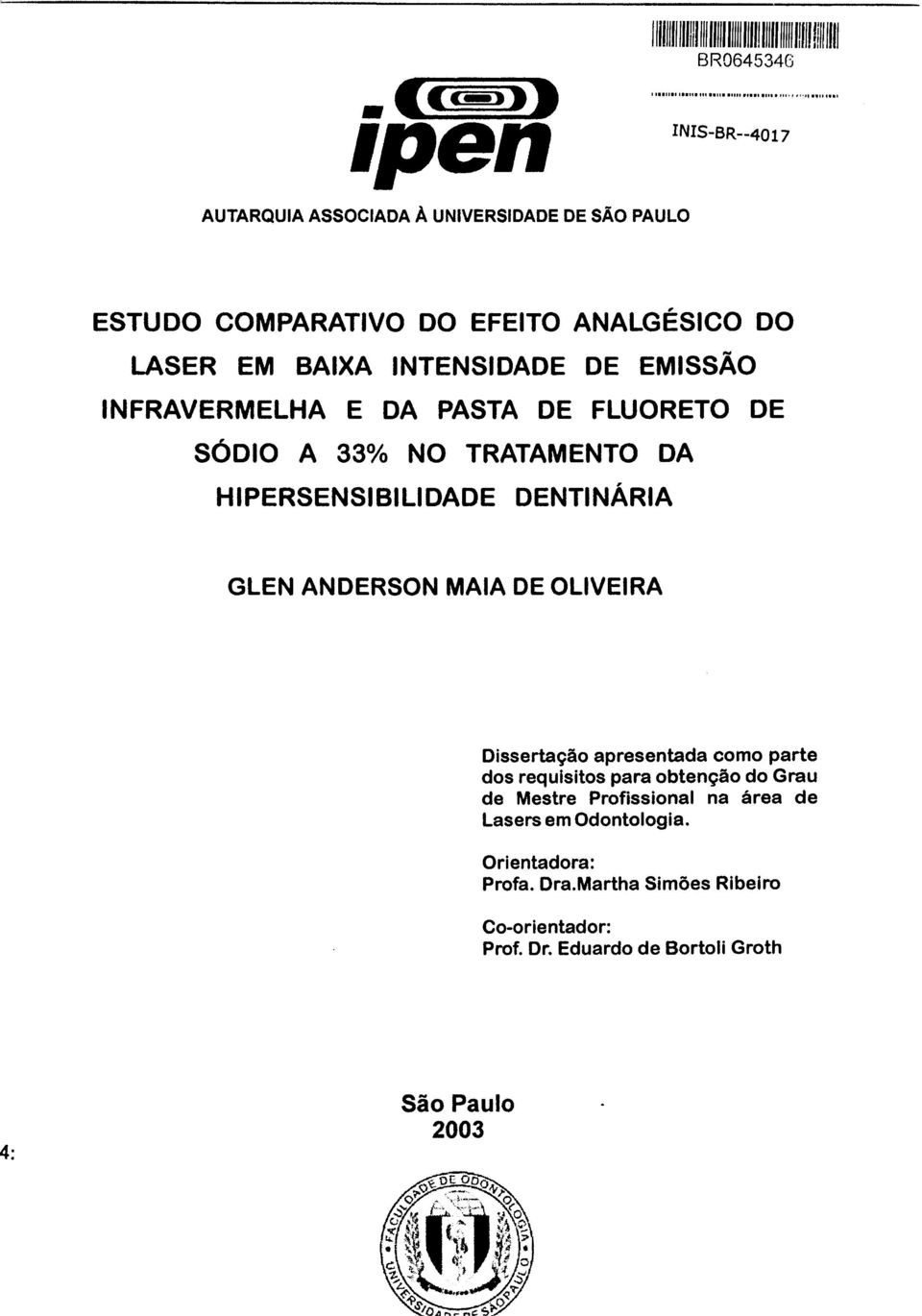 GLEN ANDERSON MAIA DE OLIVEIRA Dissertação apresentada como parte dos requisitos para obtenção do Grau de Mestre Profissional na