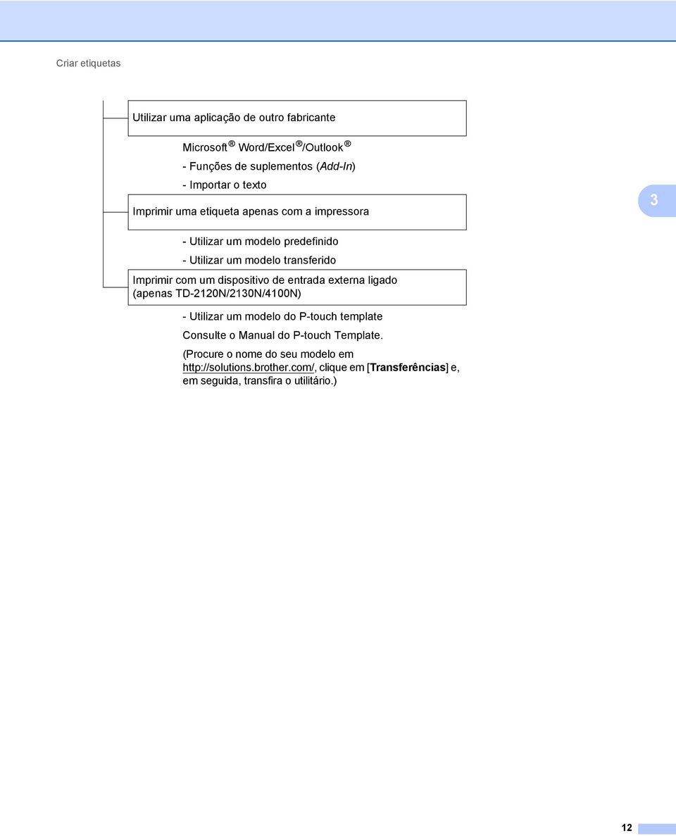 dispositivo de entrada externa ligado (apenas TD-2120N/2130N/4100N) - Utilizar um modelo do P-touch template Consulte o Manual do P-touch